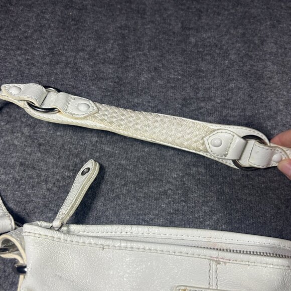 The Sak White Leather Satchel Tote Bag Shoulder Purse Silver Rings Slouchy Boho - Picture 9 of 12